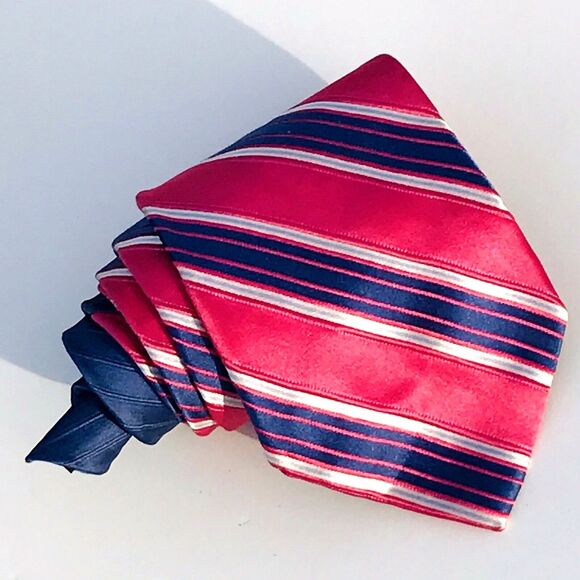 Tommy Hilfiger VTG Tie Repp Weave Y2K Stripe Two Tone Silk Pink Blue Preppy USA - Picture 5 of 10